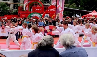 Demonstration during the Olympic Flame Ceremony